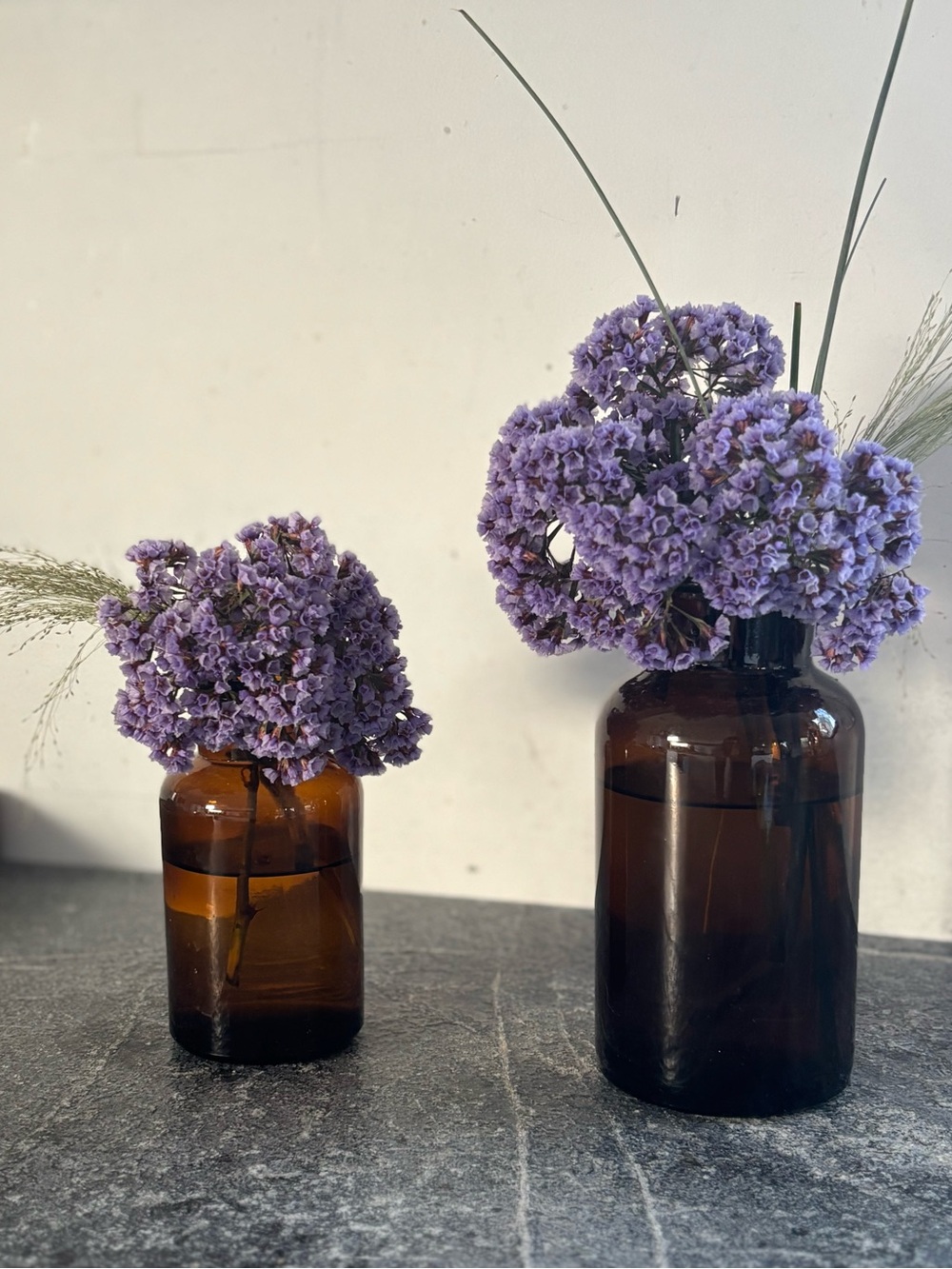 Amber Glass Bud Vases x2